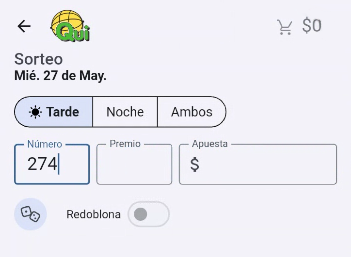 Ingreso de números a apostar