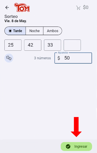 Confirmar jugada Tómbola